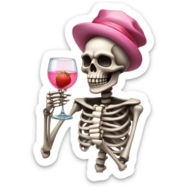 Skeleton sipping pink champagne with strawberries  sticker