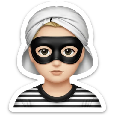 Thief with black eye type mask and black and white striped prison clothes sticker