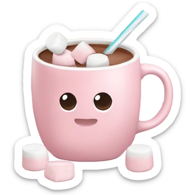 Light Pink mug of hot chocolate with marshmallows  sticker