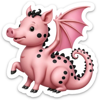 A pink pink with spots and a curly tail riding a dragon sticker