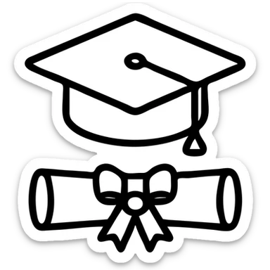 graduation cap and diploma, modern icon style, simple lines, minimal color sticker