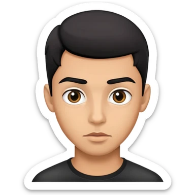 young man with modern black haircut, big eyes, medium lips, big eyebrows sticker