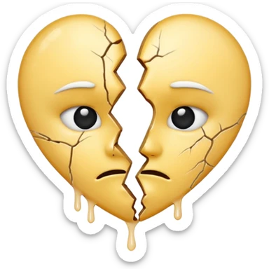 The broken heart emoji in white with sticky white liquid Ozzing out of it (the heart is broken in half and faceless)  sticker