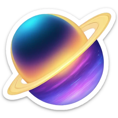 sparkly glittery blue purple and pink gradient planet with a yellow cheesy saturn ring sticker
