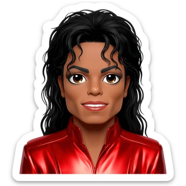 Michael Jackson with long black hair, red metallic outfit sticker
