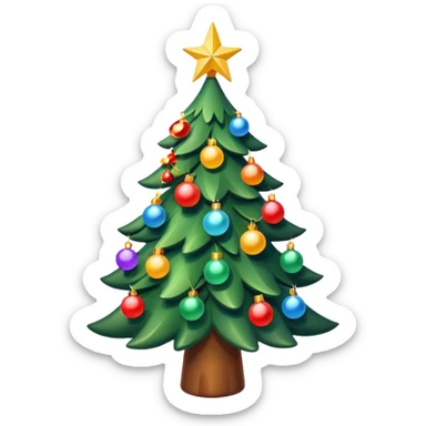 "Christmas tree decorated with lights and ornaments, glowing warmly, festive and colorful, cozy holiday atmosphere, digital illustration, vibrant and cheerful." sticker