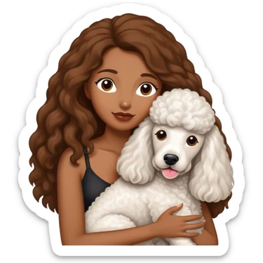 White standard poodle and long-haired brown-skinned woman embrace sticker