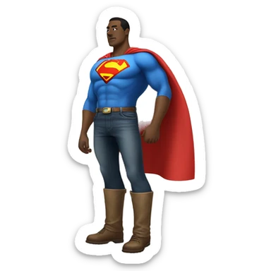 really tall person, in jorts and a ralph loren pollo with a big logo on chest piece like a superman logo, cape on sticker