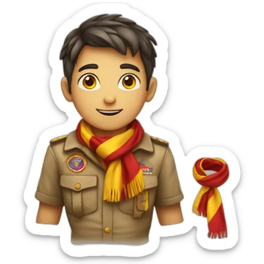 A scout boy with a knotted red and yellow scarf sticker
