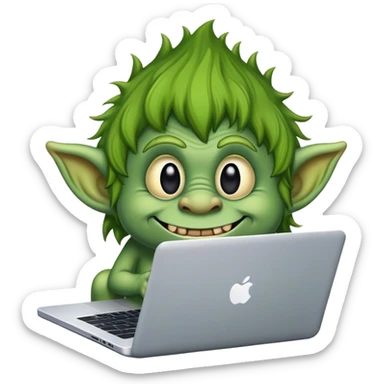 Little green troll on a laptop sticker