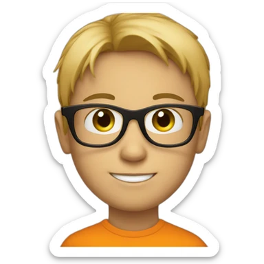 boy in black glasses on orange picture sticker