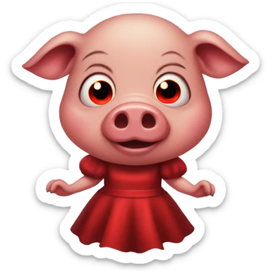 An evil pig in a red dress with glowing red eyes sticker