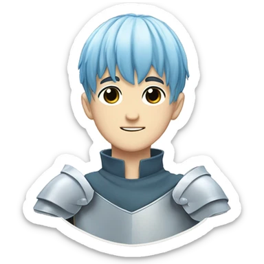 Himmel from the anime Frieren. He has blue bowl cut hair. He's white. He's a knight. He has elongated eyes. His skin is white. sticker