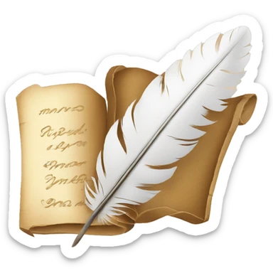 a feather quill and an open SCROLL sticker