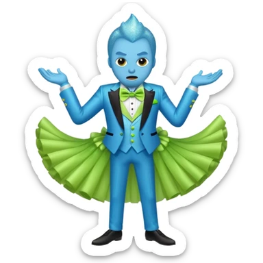 Angry blue banana fruit wearing a sparkly lime green tuxedo and tutu sticker