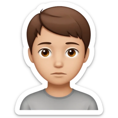 cartoon face of a young person with short brown hair and blank expression sticker