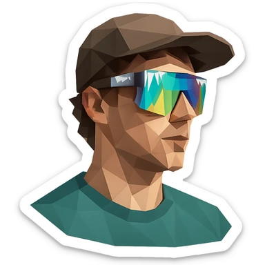 polygonal style guy with brown hair, baseball cap, wearing polarized Pit Viper glasses sticker