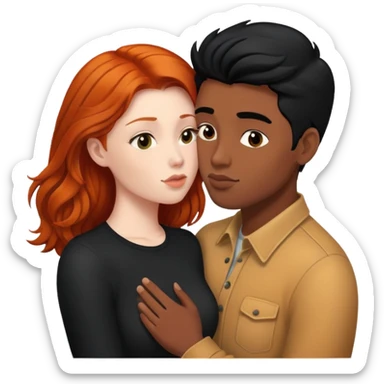 Ginger haired woman kissing black hair man  sticker