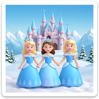 girls in a  snow princess dress, snow castle background sticker
