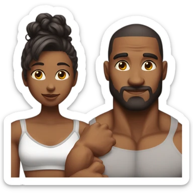a shy girl with a muscular man sticker