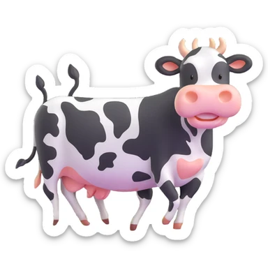 black and white cow jumping in a grass field sticker