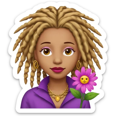 Gold dread locs pink emoji face purple flower in the hair red lipstick light brown face   sticker