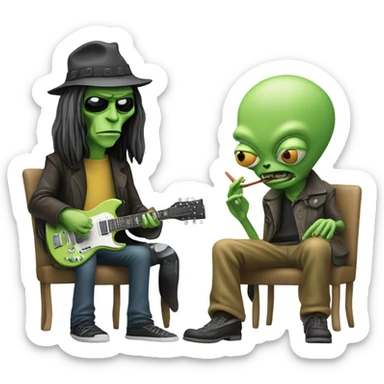 Neil young smoking with an alien sticker