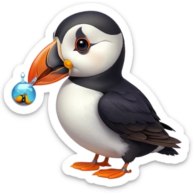 cute puffin with a small fish in its beak sticker