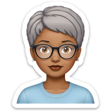 African American woman with gray short haircut and glasses sticker