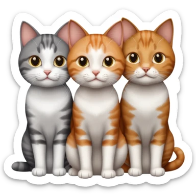 3 different coloured tiny short haired cats, including a dark grey and white cat, a ginger and white and a brown tabby and white sticker