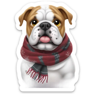 Bulldog wearing a scarf in the snow sticker