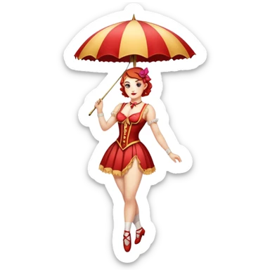 Vintage circus tightrope walker holding parasol sticker