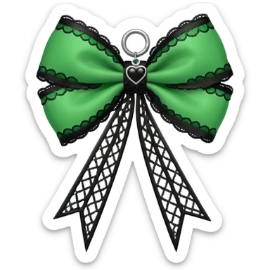 green gothic bow with black lace trim and heart charm, remove background sticker