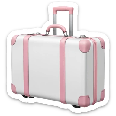 White suitcase with pastel pink handle sticker
