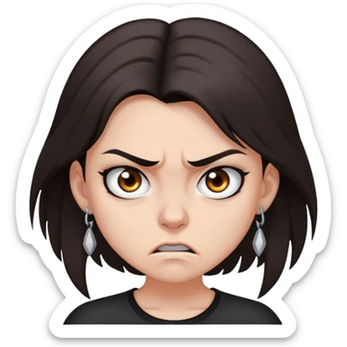 angry girl, dark brown shoulder-length hair, grey eyes, nose and ear piercings sticker