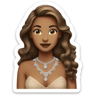 elegant brown skinned woman with long hair and diamond necklace and brown eyes with lashes and lace dress sticker