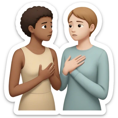 A person stands still, hand on their chest, hesitating between a floating “Yes” and “No.” Their face shows discomfort, but they don’t rush to choose. Nearby, someone looks disappointed but calm. The scene captures **pausing, tolerating discomfort, and making space for others' feelings.** 🚦😣 sticker