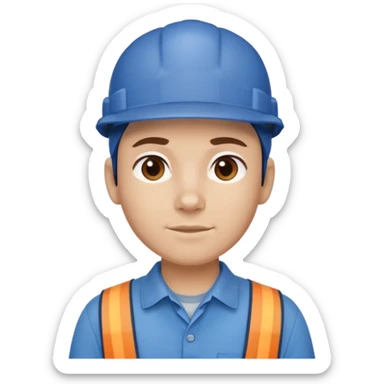 This is a cartoon-style avatar of a worker wearing a blue cap and a matching blue shirt, with a neutral expression. sticker