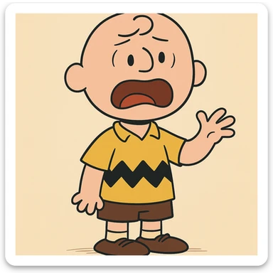 Charlie Brown classic cartoon style yellow zigzag shirt simple background sticker