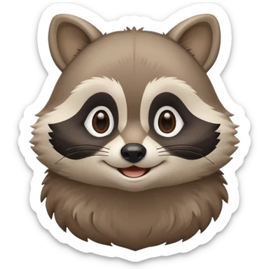calm raccoon mascot smiling gently, soft eye expression, rounded shapes, subtle joy, muted colors, minimal detail, educational brand style sticker