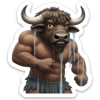 muscular buffalo takes cold shower sticker