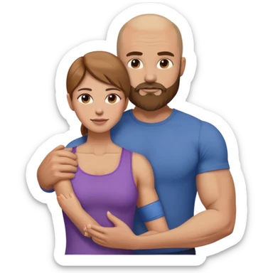 Beautiful light brown hair touching her muscular bald beard husband sticker