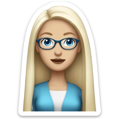 Elegant lady with long straight white blonde hair, blue eyes and glasses  sticker