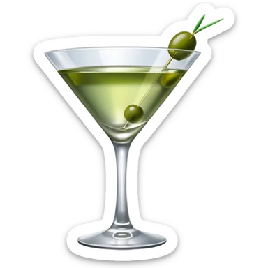 martini with 3 olives. liquid should be a bit more of a clear color. tiny hue of green sticker