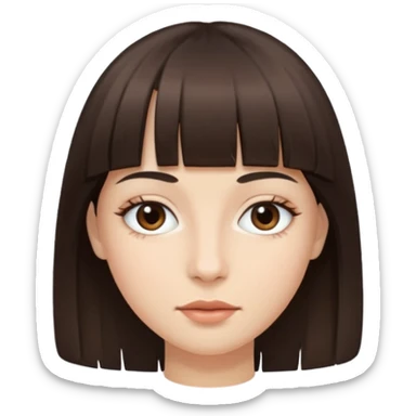 Tenho uma franja vegana, sombrancelha reta fina, um rosto oval e meu cabelo é grande e castanho escuro. Faça nesse estilo 🧟‍♀️  sticker