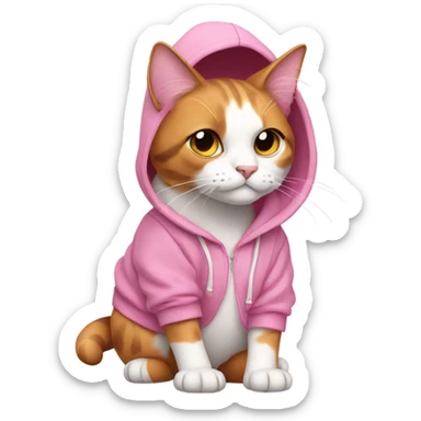 A calico cat wearing pink hoodie sticker