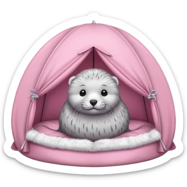 Gray Seal in a light pink tent  sticker