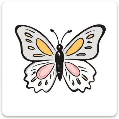 a butterfly with detailed wings and delicate patterns, in pastel colors dd9fb0, ffc6d3, a3bfc9, c4bee2, f1b091 sticker