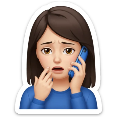 generate a brunette girl crying while taljking on a mobile phone sticker