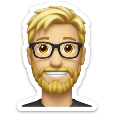 blonde guy with a mullet and black and brown glasses and silver earrings with a beard sticker